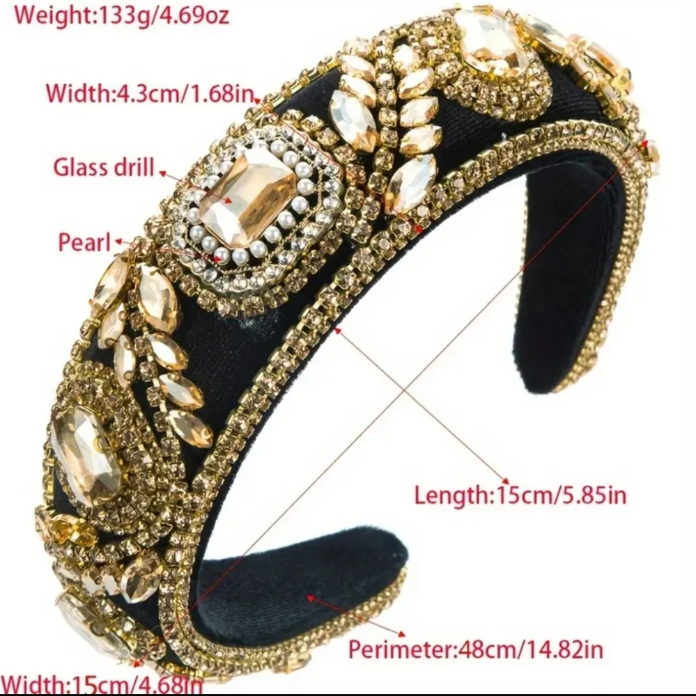 Baroque Style Wide Brimmed Head Band Sparkling Rhinestone Faux Pearl